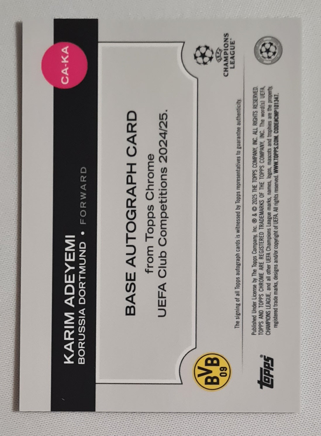 Karim Adeyemi - 2025 Topps Chrome BvB09 Borussia Dortmund (CL) #CA-KA Refractor /Autograph