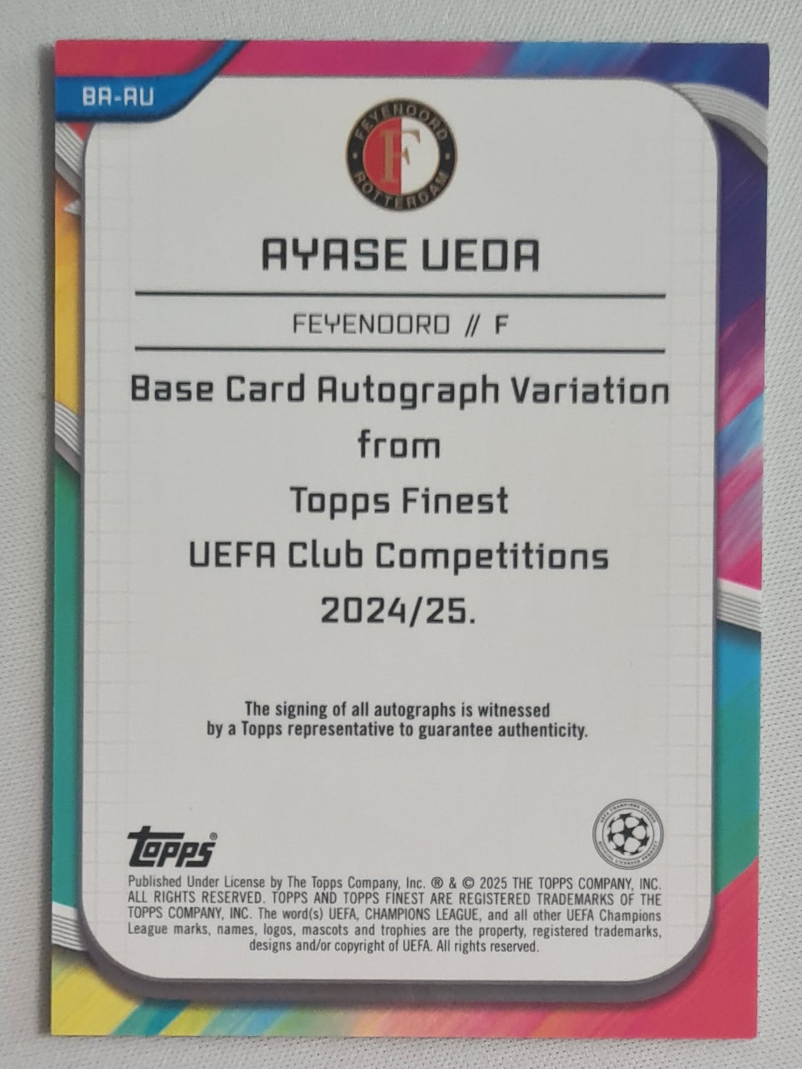 Ayase Ueda - 2025 Topps Finest Feyenoord Rotterdam (CL) #BA-AU Purple /199 /Autograph