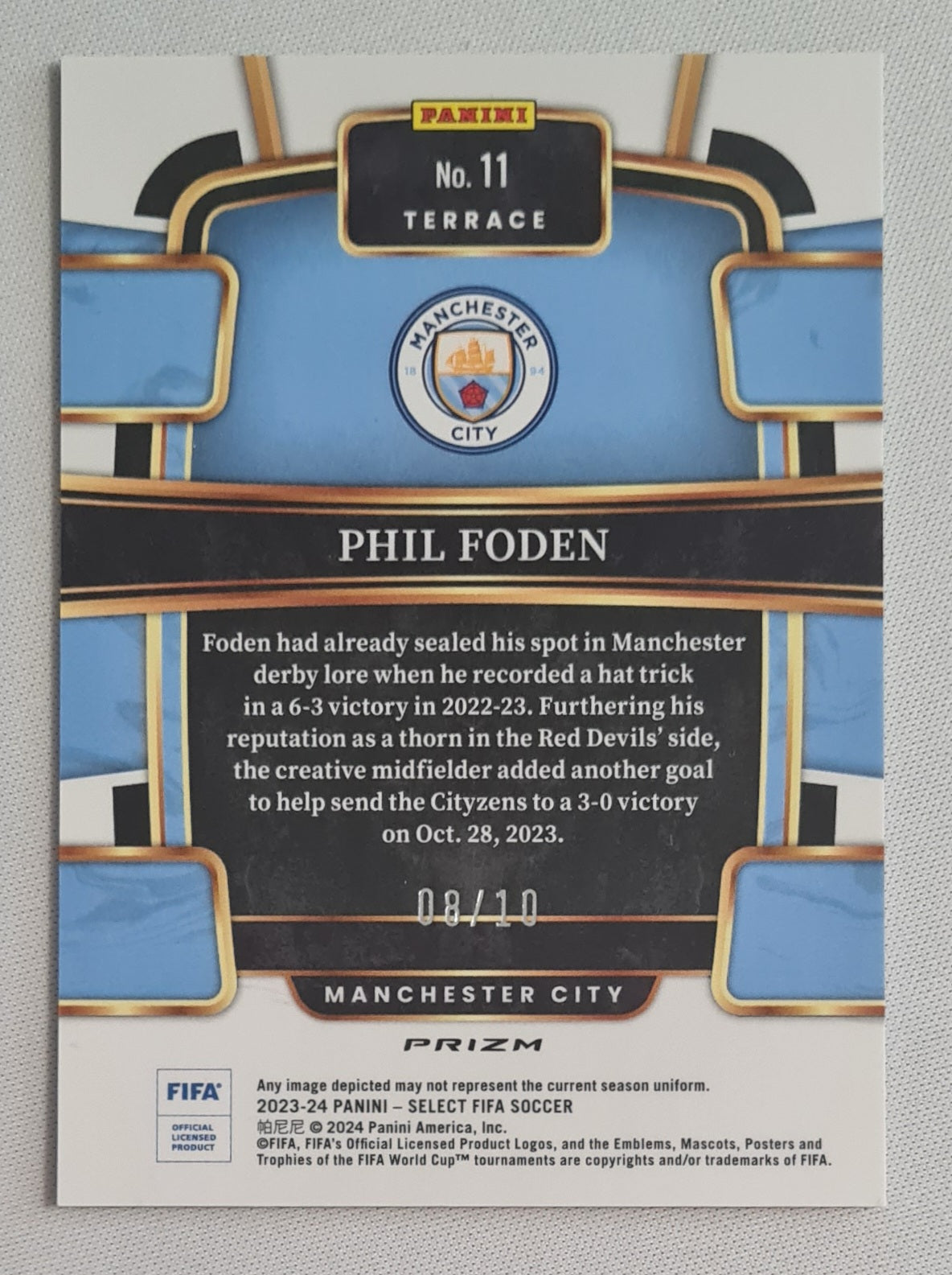 Phil Folden - 2023/24 Panini Select FIFA Soccer EPL Manchester City #11 Gold Prizm /10