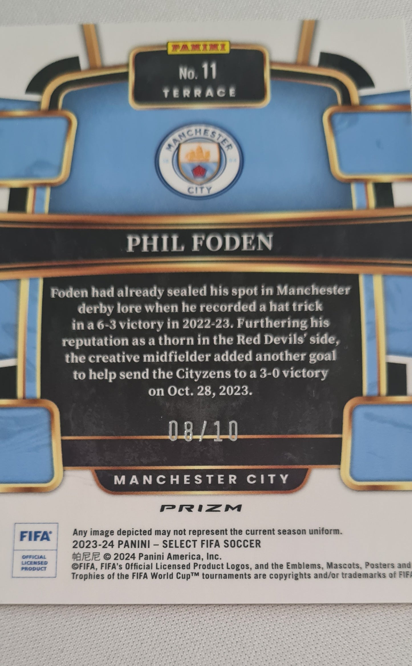 Phil Folden - 2023/24 Panini Select FIFA Soccer EPL Manchester City #11 Gold Prizm /10