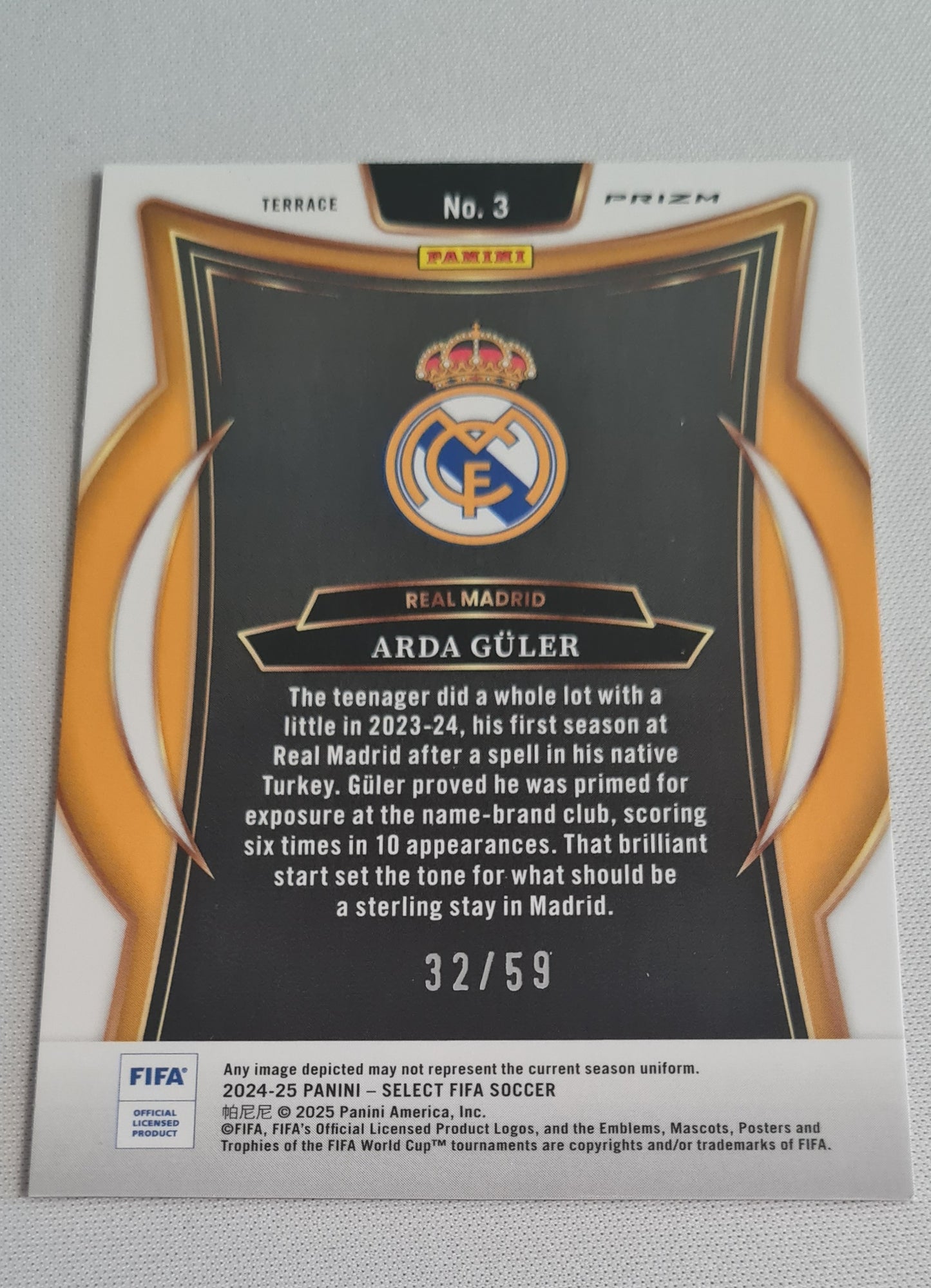 Arda Guler - 2024/25 Panini Select FIFA Soccer Real Madrid #3 Terrace Prizm Pink /59