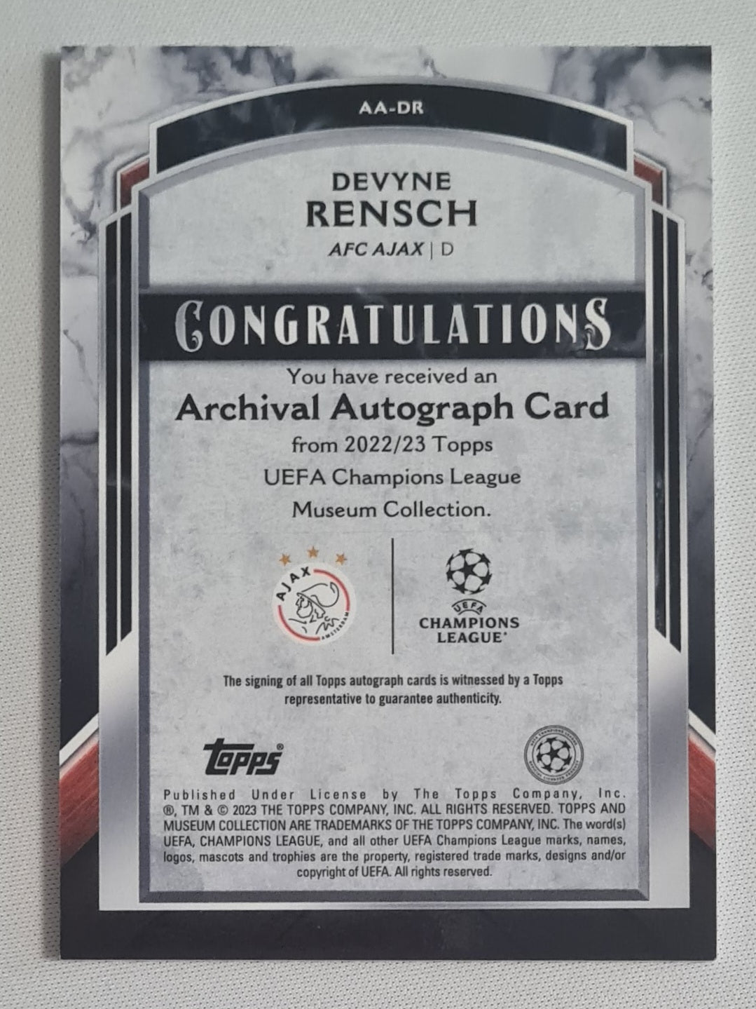 Devyne Rensch - 2023 Topps Archival Autographs AFC Ajax (CL) #AA-DR /299 Autograph