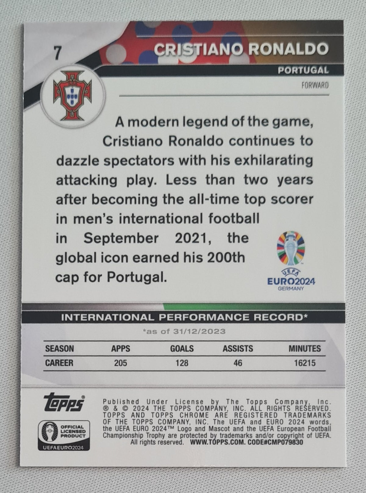 Cristiano Ronaldo - 2024 Topps Chrome UEFA EURO 2024 Germany National Team Portugal #7  Black n White Refractor /125