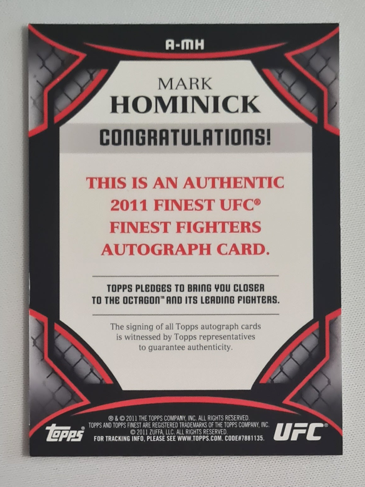 Mark Hominick - 2011 Topps UFC Finest Featherweight Fighter 1st Autograph #A-MH /Auto