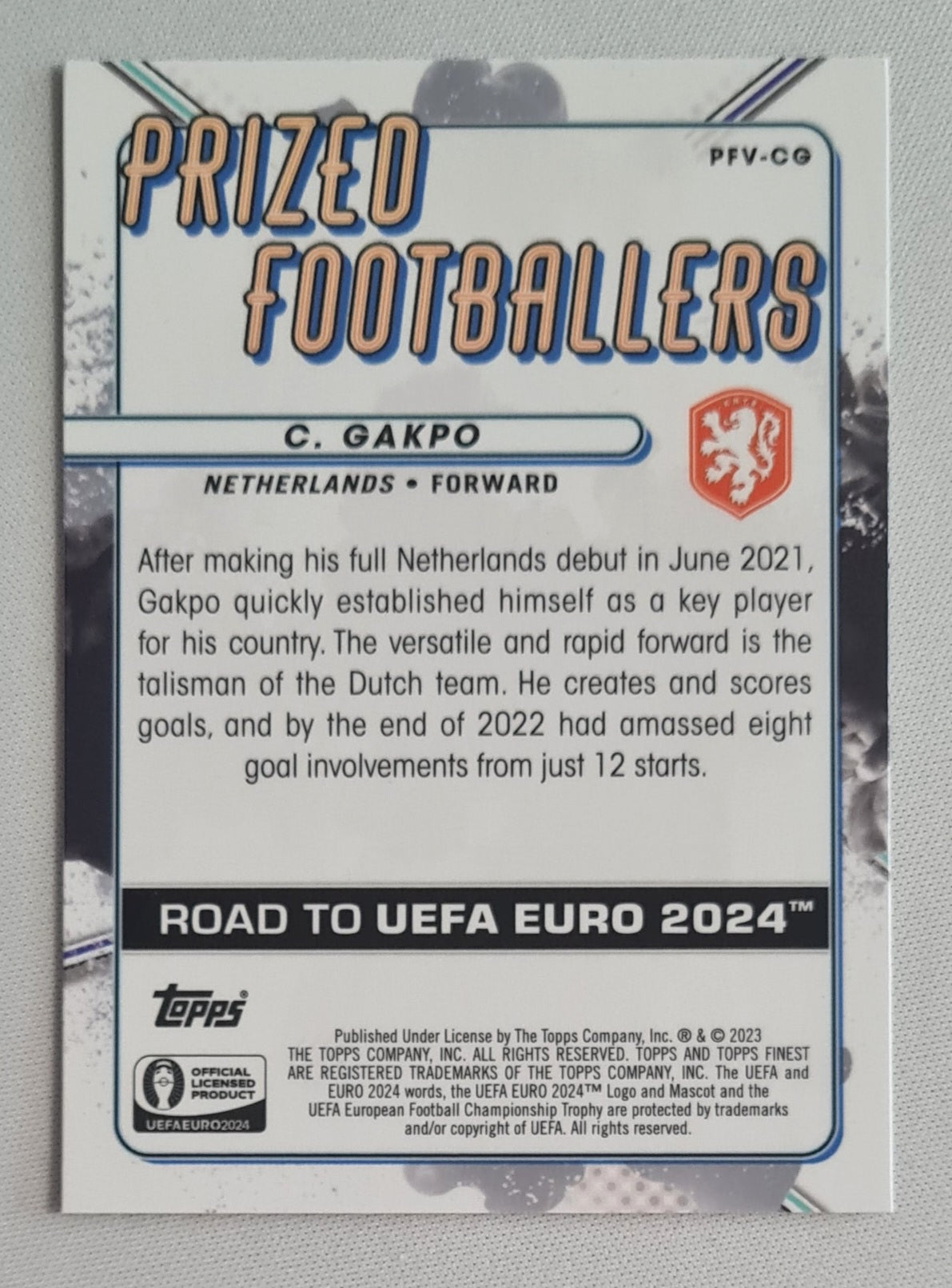 Cody Gakpo - 2023 Topps Finest Road to UEFA EURO 2024 National Prized Footballers Fusion Red/Yellow #PFV-CG Team Netherlands KNVB