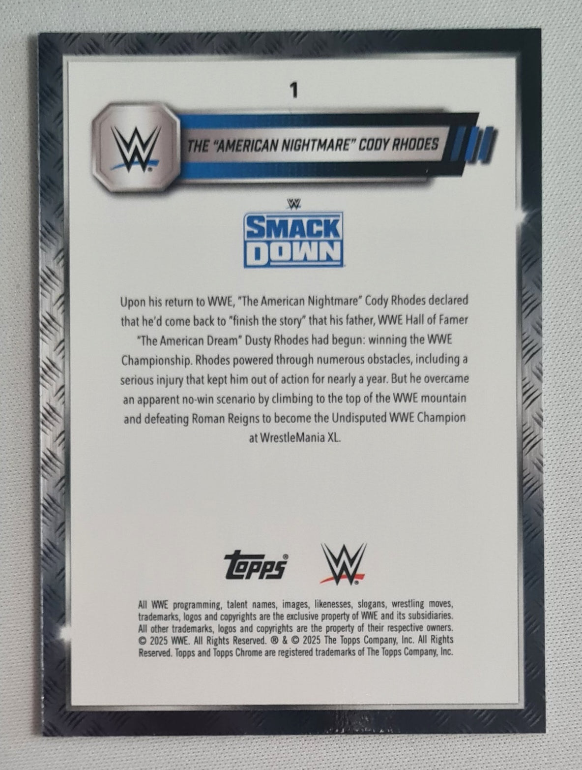 Cody Rhodes - 2025 Topps Chrome "The American Nightmare" WWE Wrestling Smack Down #1 Neon Green Geometric