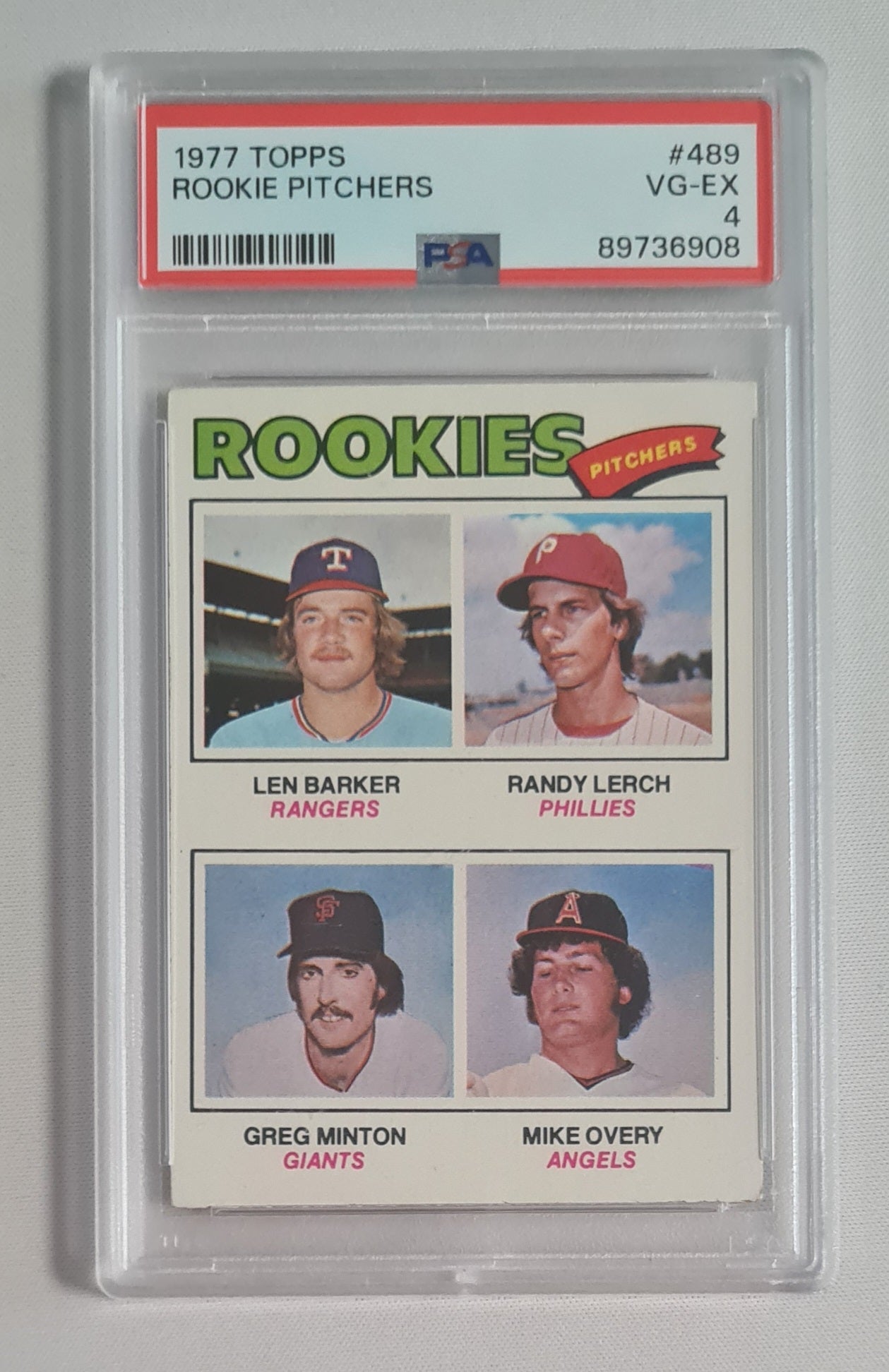 Len Baker, Randy Lerch, Greg Minton, Mike Overy - 1977 Topps Rookie Pitchers #489 PSA 4