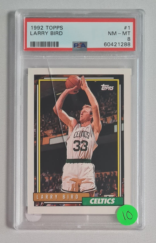 Larry Bird - 1992 Topps NBA Basketball Boston Celtics #1 PSA 8 NM-MT (damaged case during shipping)