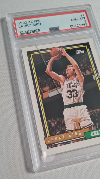 Larry Bird - 1992 Topps NBA Basketball Boston Celtics #1 PSA 8 NM-MT (damaged case during shipping)