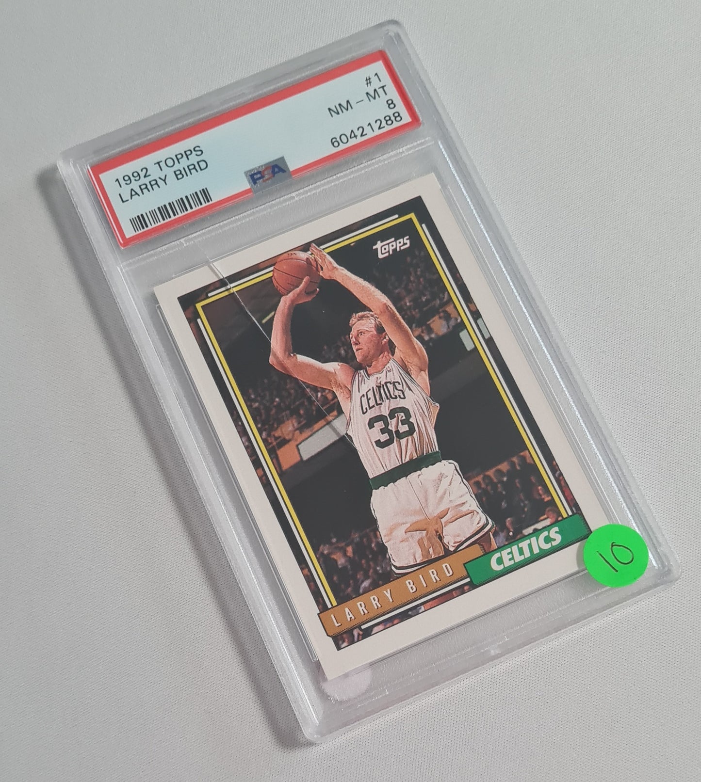 Larry Bird - 1992 Topps NBA Basketball Boston Celtics #1 PSA 8 NM-MT (damaged case during shipping)