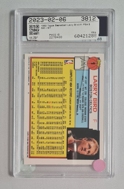 Larry Bird - 1992 Topps NBA Basketball Boston Celtics #1 PSA 8 NM-MT (damaged case during shipping)