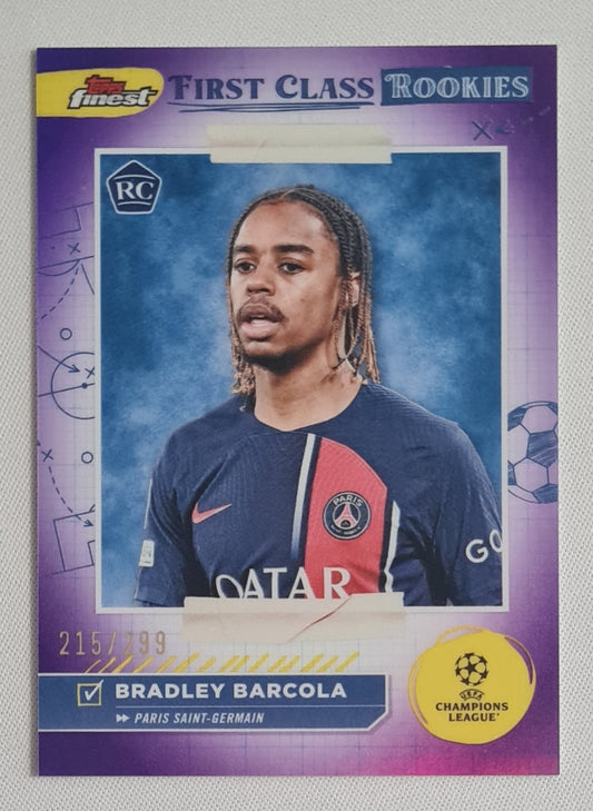 Bradley Barcola - 2024 Topps Finest First Class Rookies Paris Saint Germain (CL) #FR-9 /299 Purple