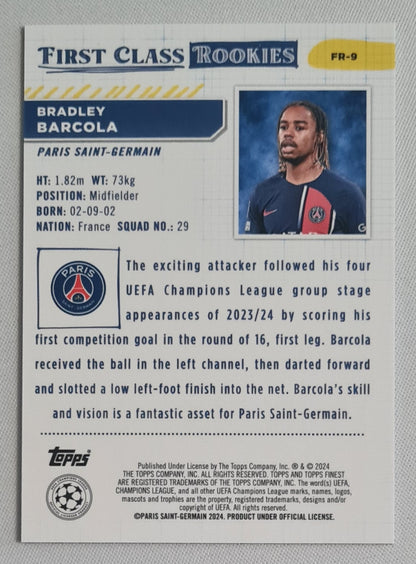 Bradley Barcola - 2024 Topps Finest First Class Rookies Paris Saint Germain (CL) #FR-9 /299 Purple