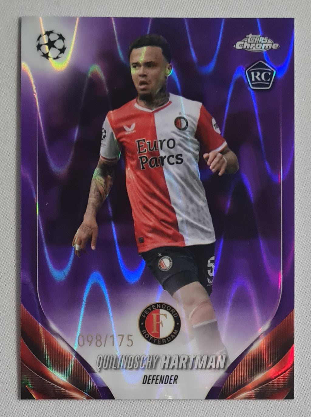 Quilindschy Hartman - 2024 Topps Chrome Feyenoord Rotterdam (CL)#185 Purple Wave /175