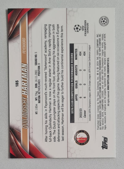 Quilindschy Hartman - 2024 Topps Chrome Feyenoord Rotterdam (CL)#185 Purple Wave /175