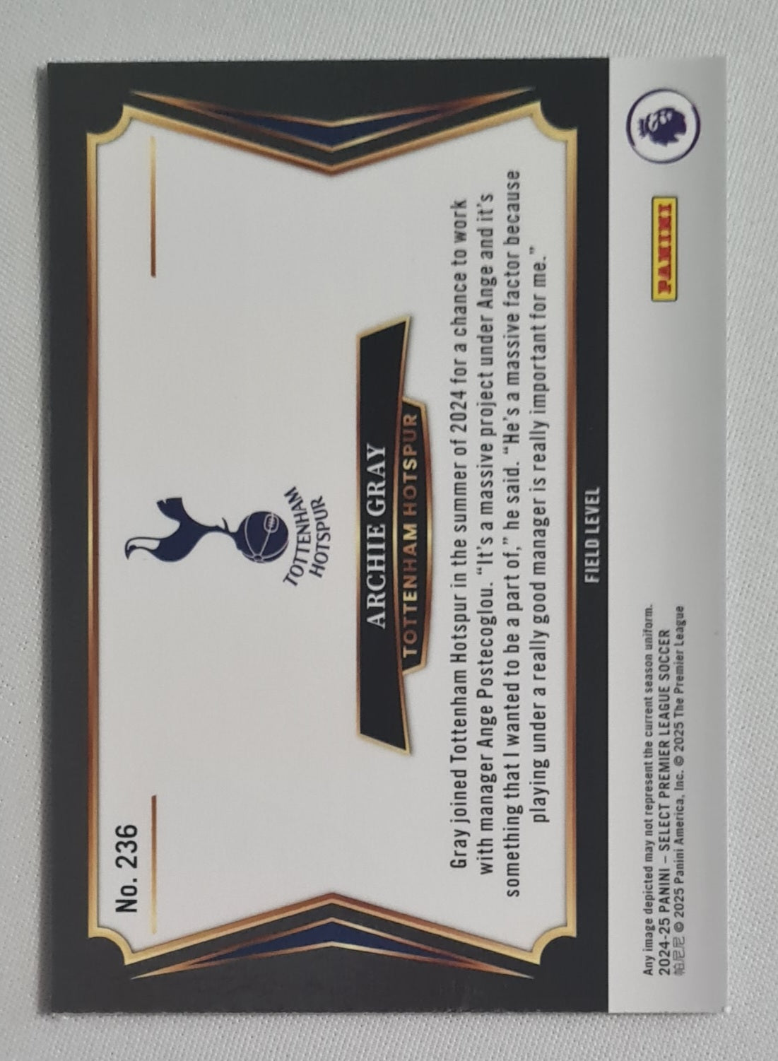 Archie Gray - 2024/25 Panini Select Premier League Soccer - Field Level - Tottenham Hotspurs #236
