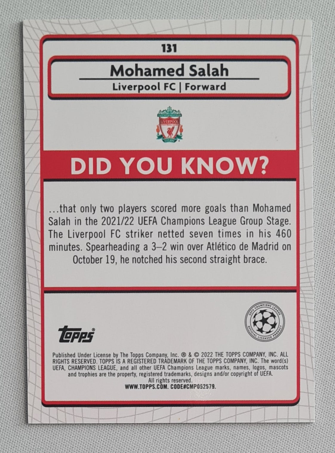 Mohamed Salah - 2022 Topps Merlin Premier League Soccer Liverpool #131 Aqua Prizm Refractor