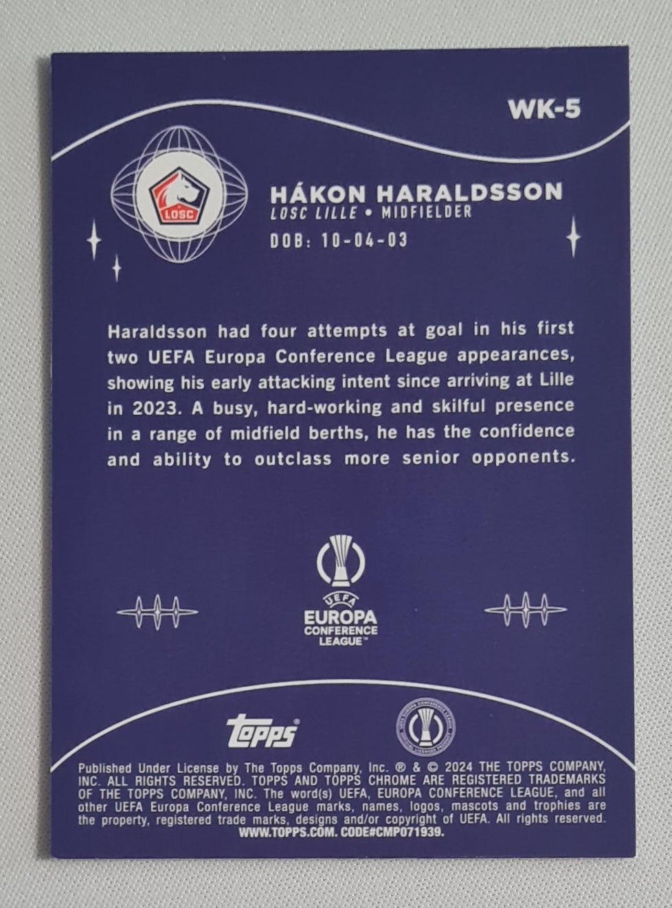 Hakon Haraldsson - 2024 Topps Chrome Wonderkids LOSC Lille (EL) #WK-5