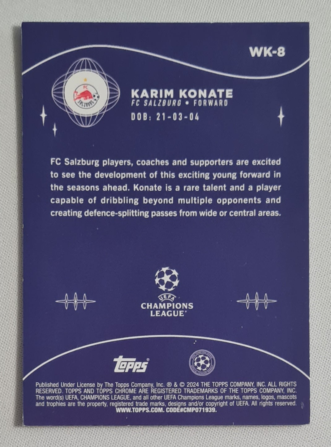 Karim Konate - 2024 Topps Chrome Wonderkids (RC) Fc Salzburg (CL) #WK-8