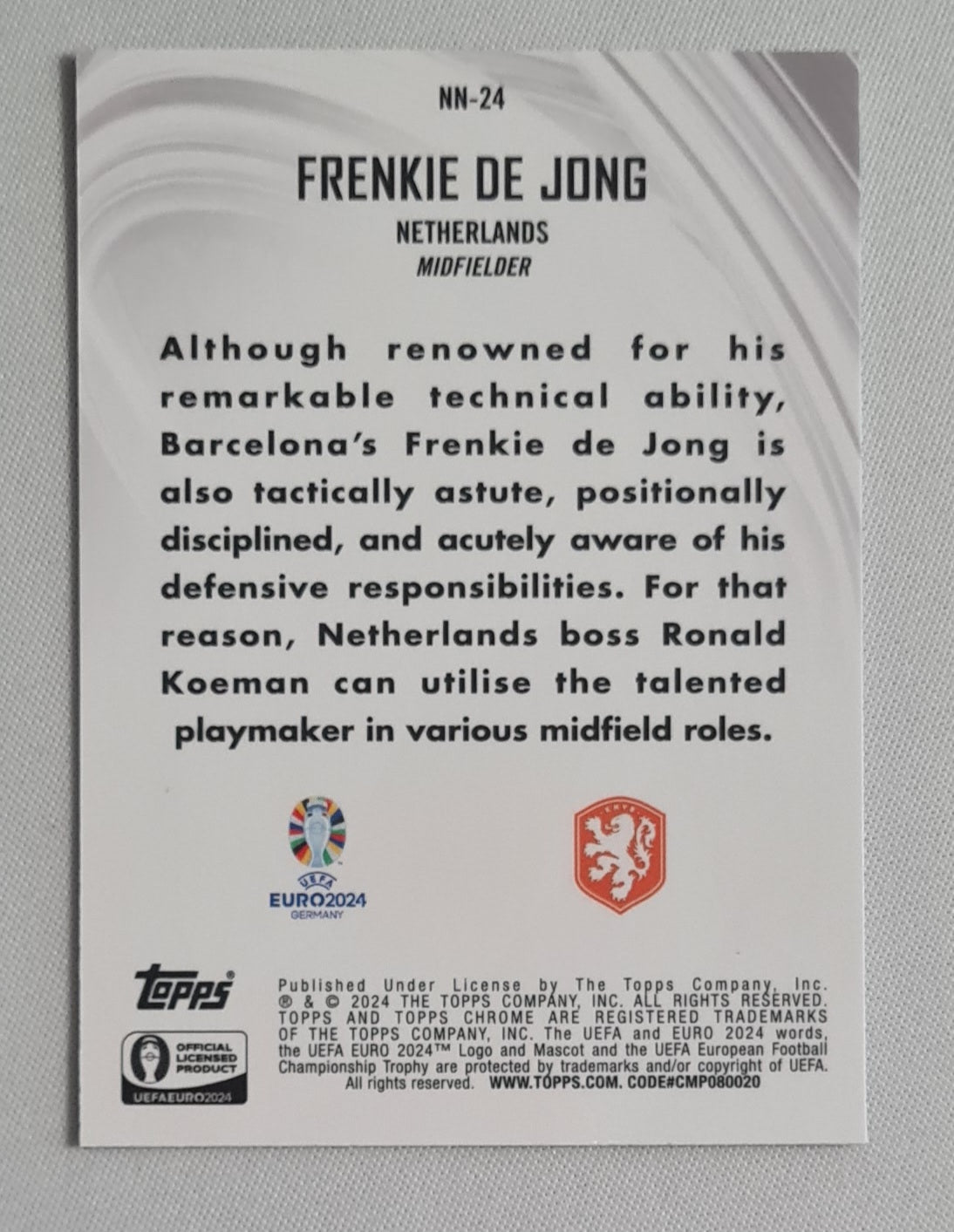 Frenkie de Jong - 2024 Topps Chrome UEFA Euro 2024 Germany - National Team Netherlands KNVB - #NN-24 Refractor