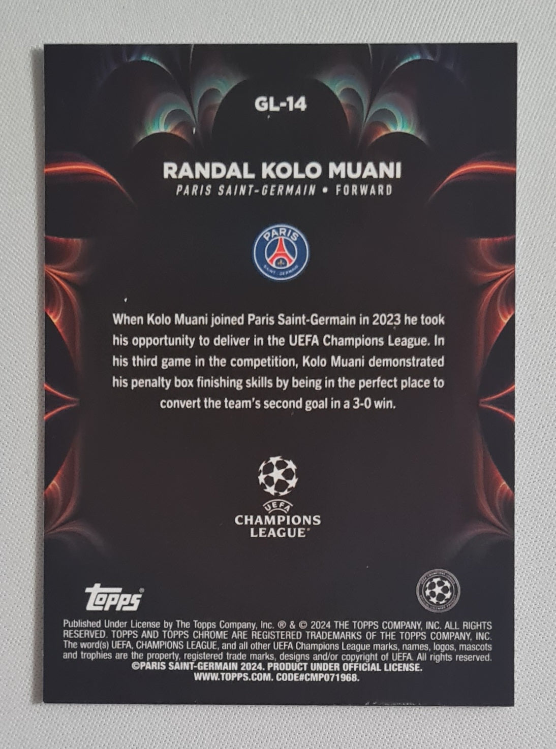 Randal Kolo Muani - 2024 Topps Chrome Golazo Paris Saint Germain (CL) #GL-14