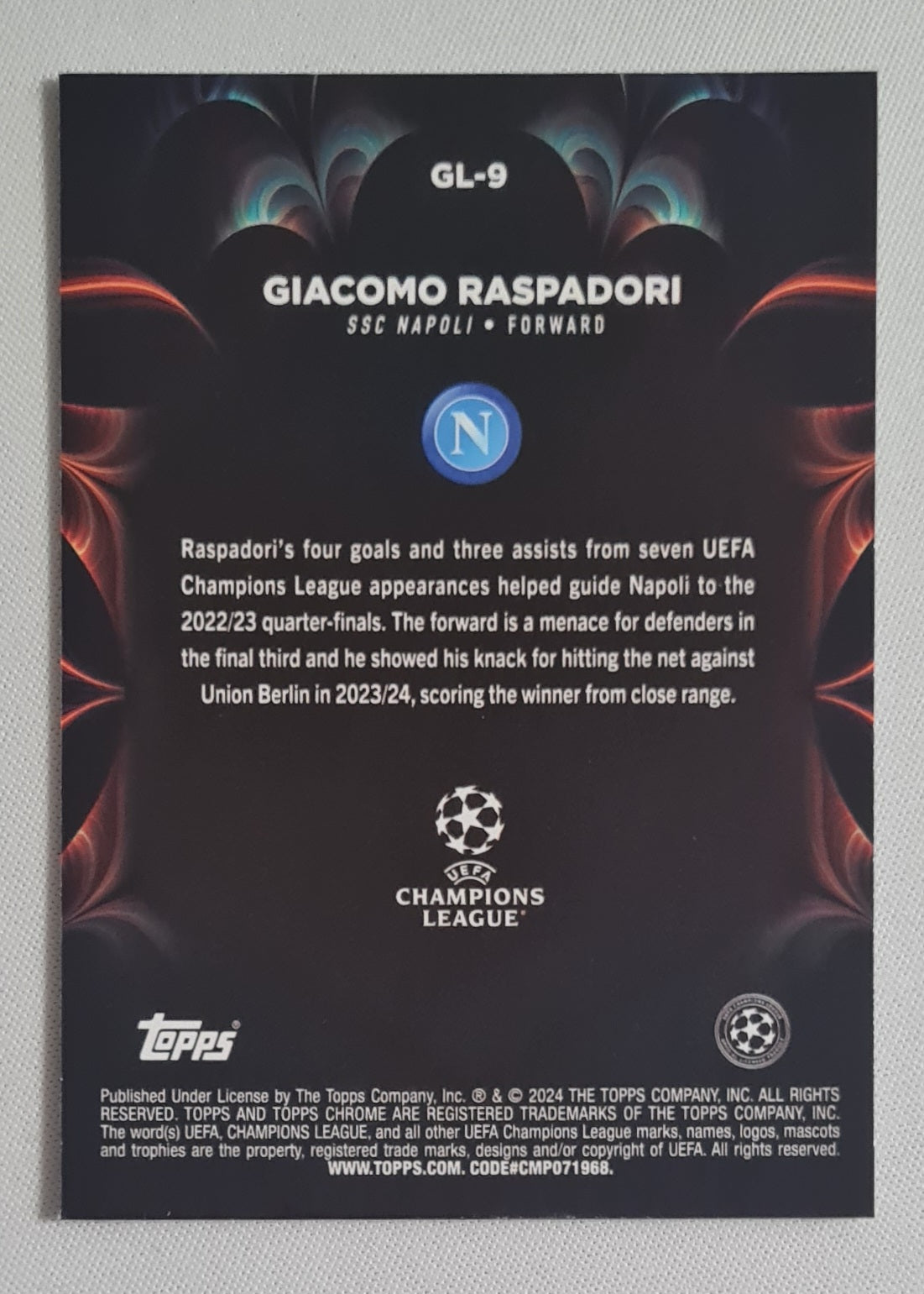 Giacomo Raspadori - 2024 Topps Chrome Golazo SSC Napoli (CL) #GL-9