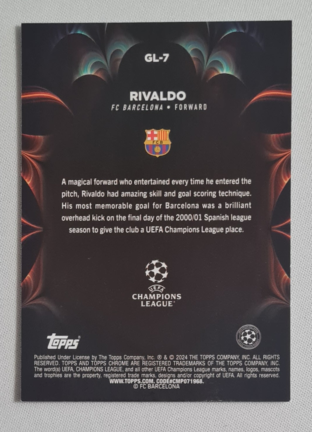 Rivaldo - 2024 Topps Chrome Golazo FC Barcelona (CL) #GL-7