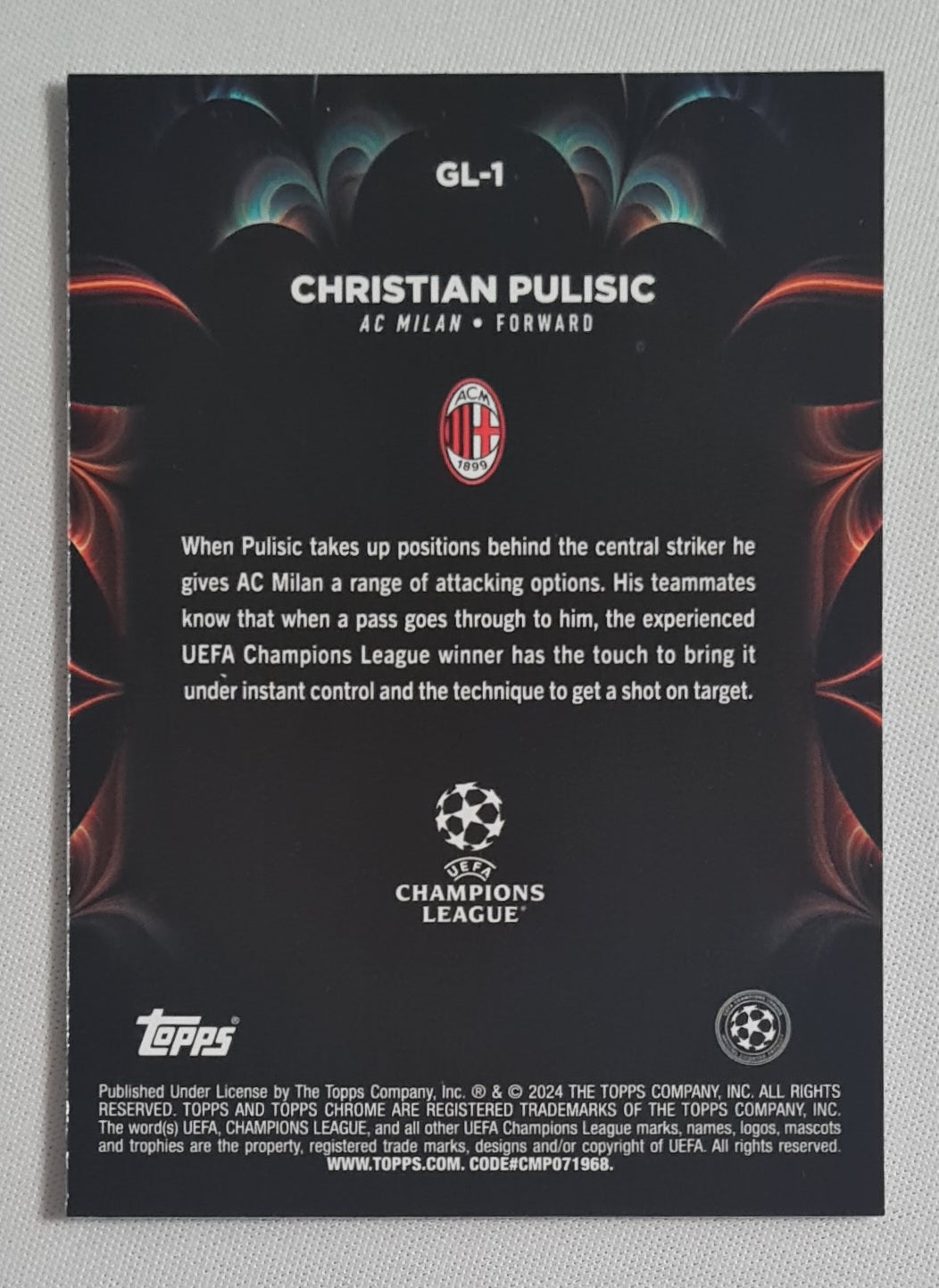 Christian Pulisic - 2024 Topps Chrome Golazo AC Milan (CL) #GL-1