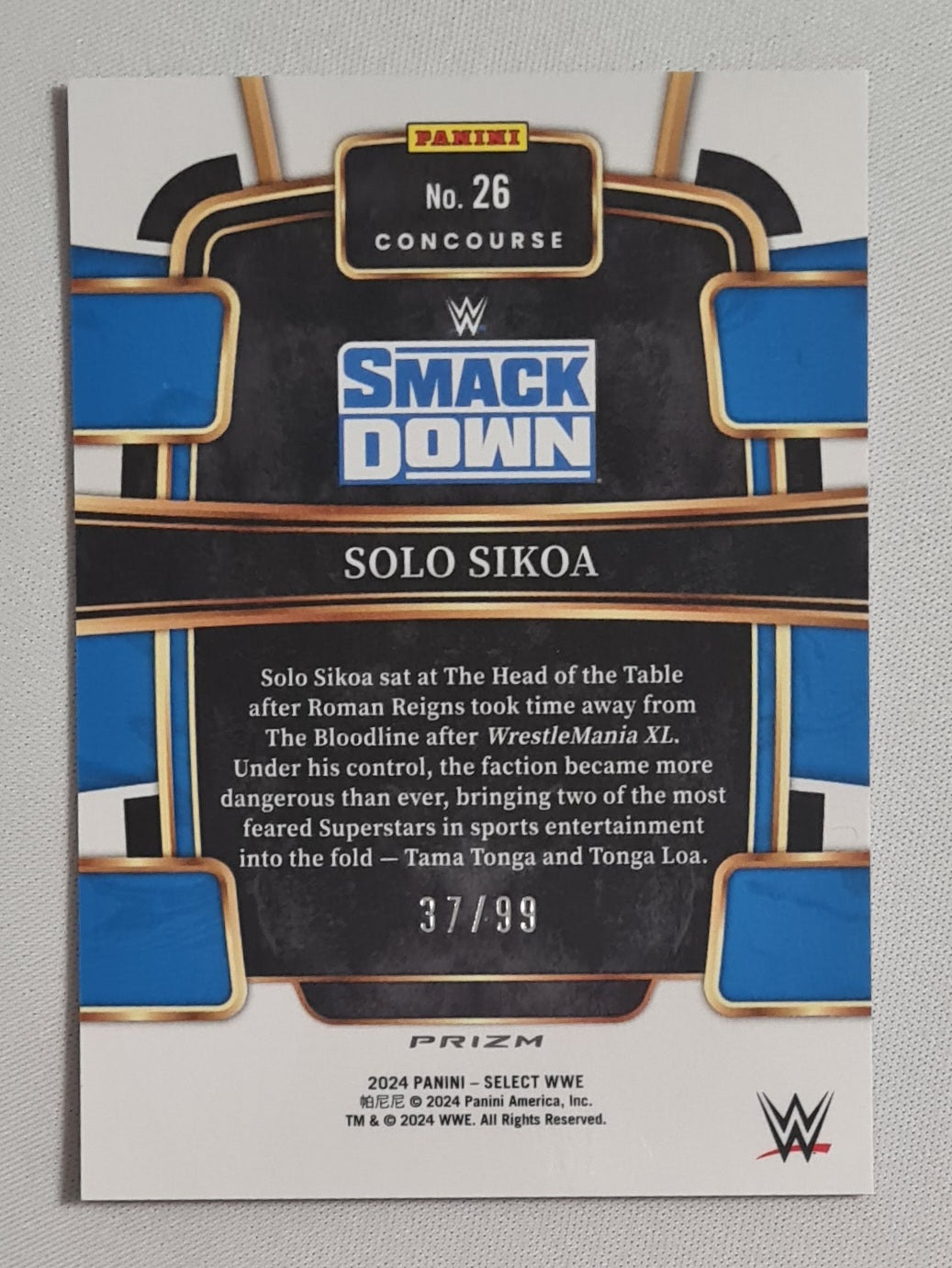 Solo Sikoa - 2024 Panini Select WWE Wrestling Smack Down Prizm #26 Red Concourse Refractor /99