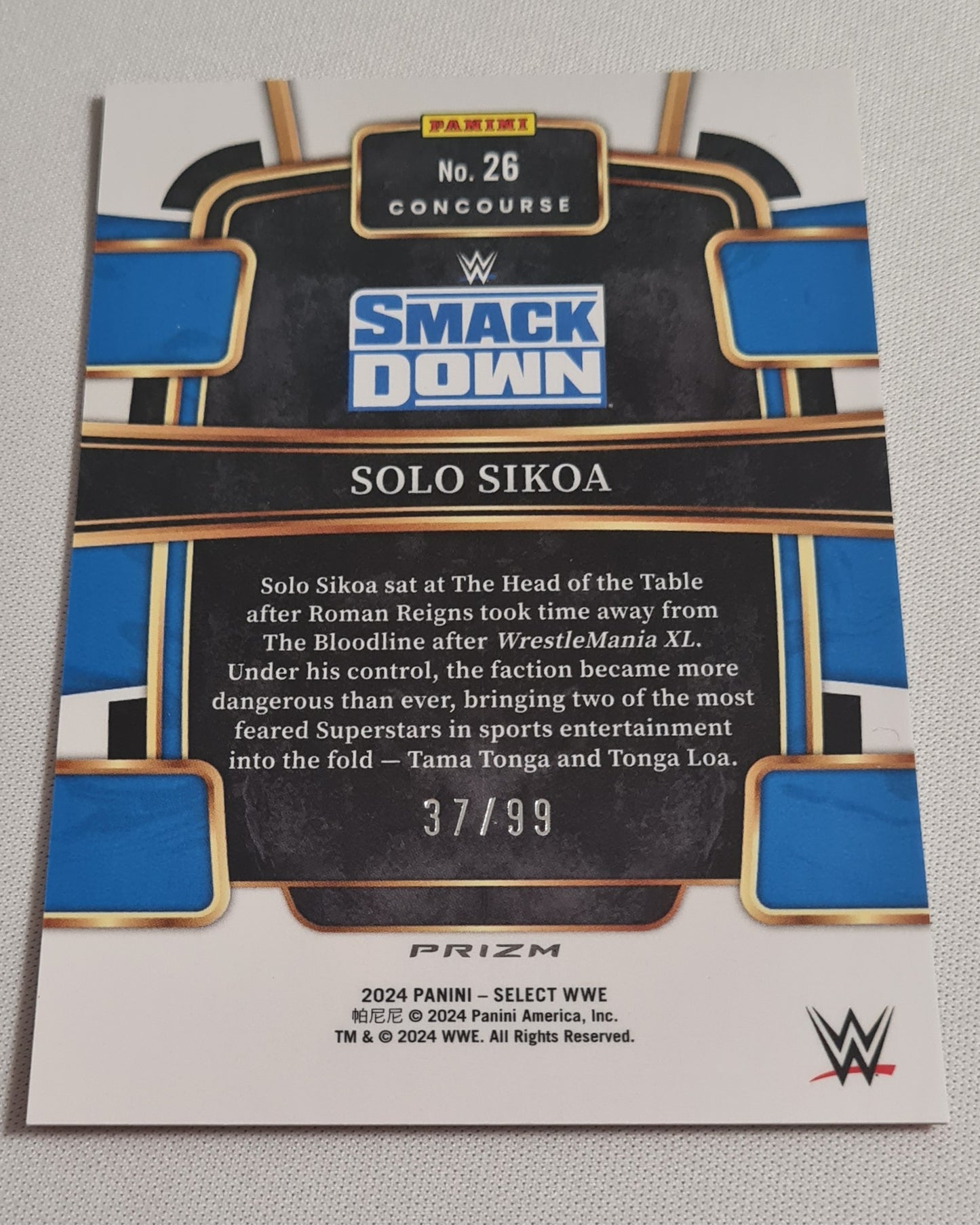 Solo Sikoa - 2024 Panini Select WWE Wrestling Smack Down Prizm #26 Red Concourse Refractor /99