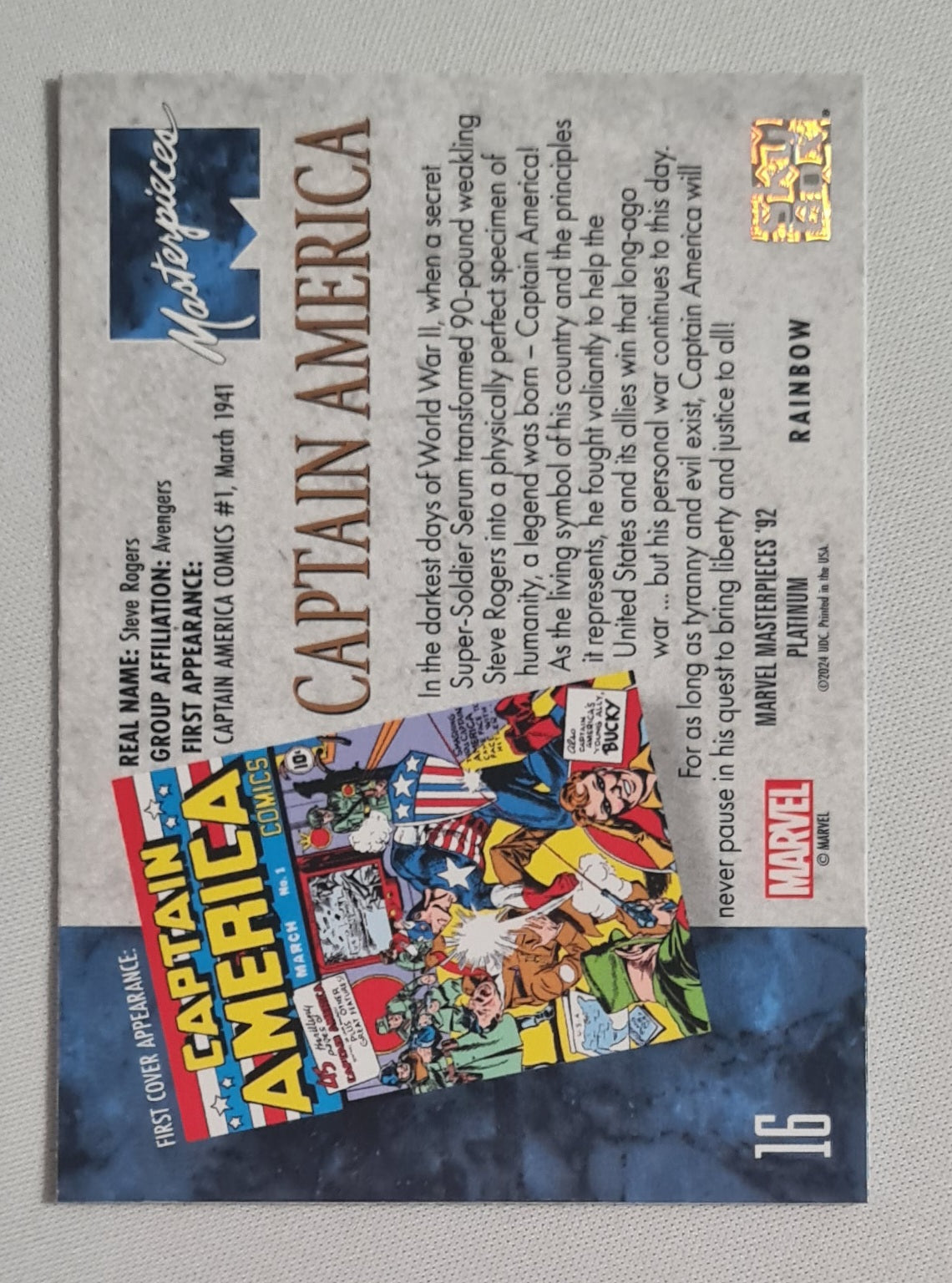 Captain America - 2024 Marvel Masterpieces '92 Platinum #16 Refractor