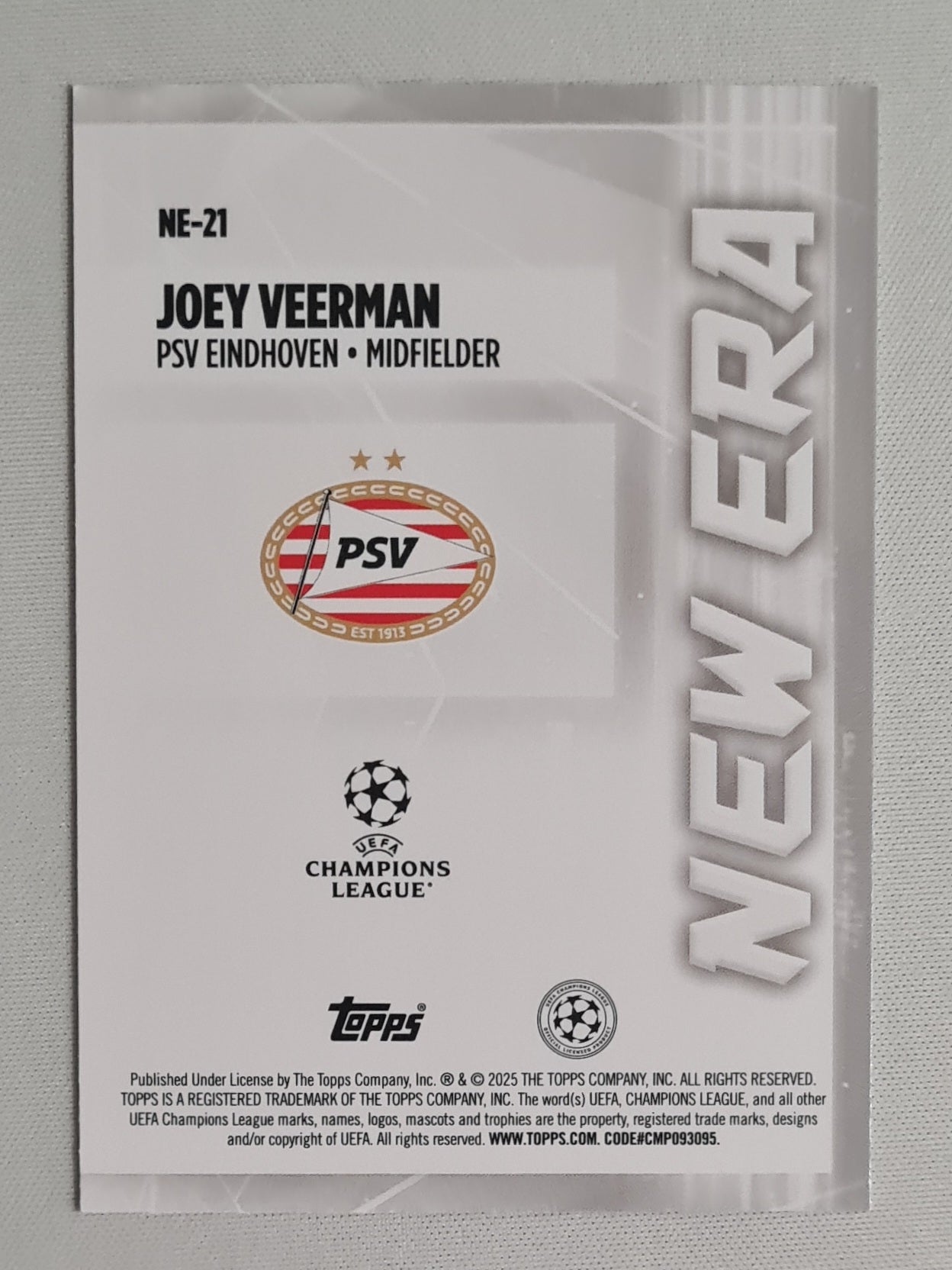 Joey Veerman - 2025 Topps PSV Eindhoven New Era (CL) #NE-21