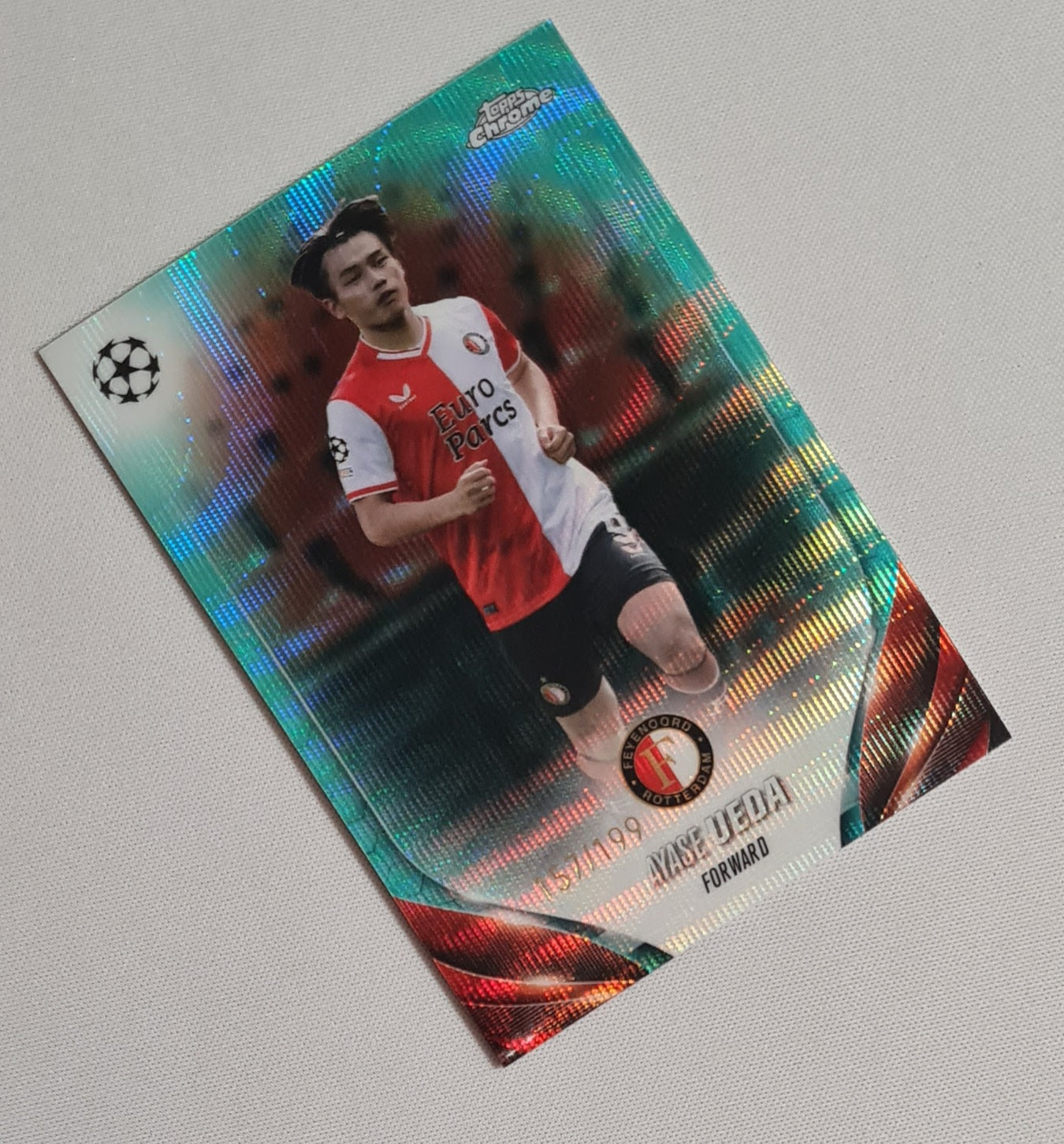 Ayase Ueda - 2024 Topps Chrome Feyenoord Rotterdam (CL) #138 Aqua Wave Refractor /199