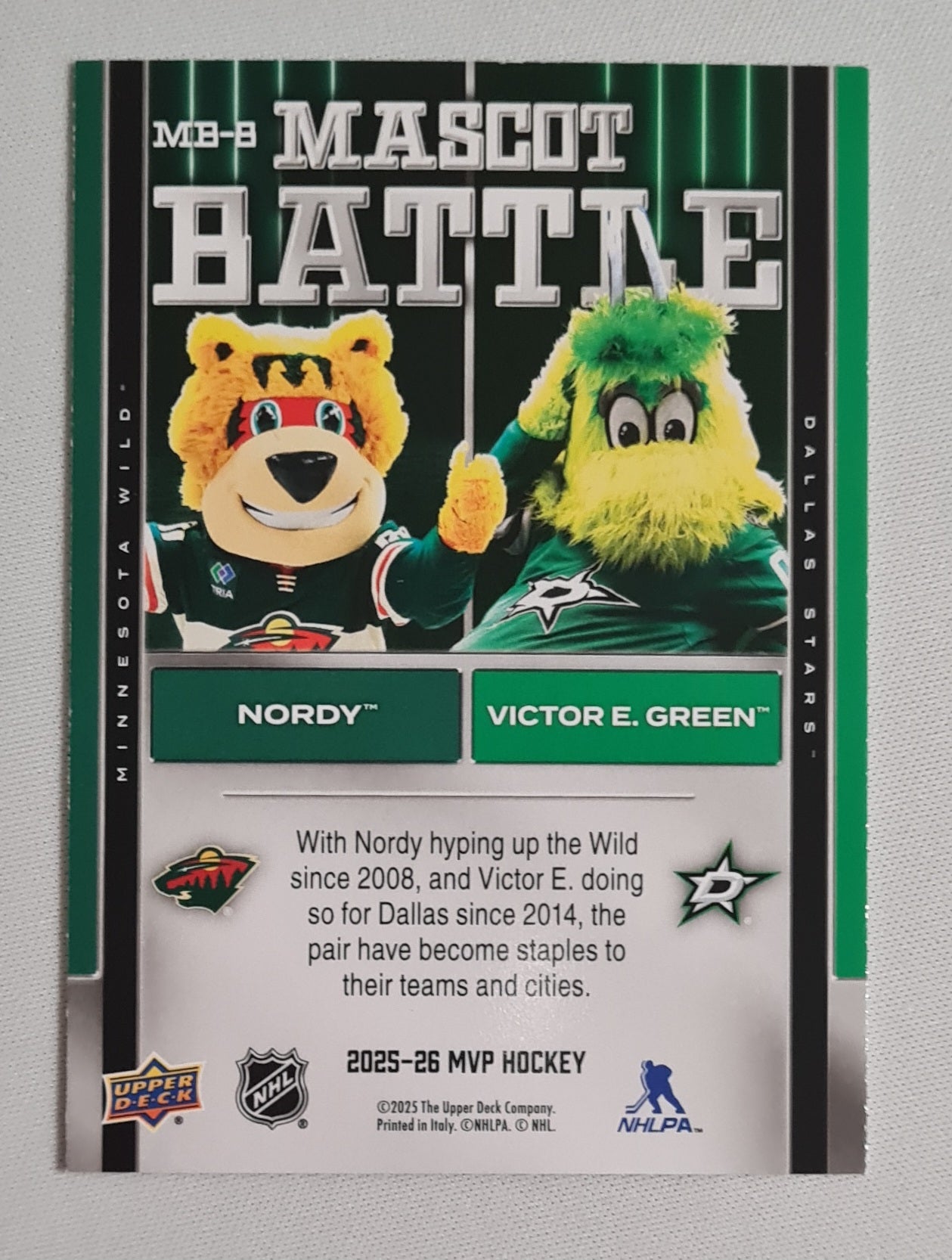 Nordy & Victor E. Green - 2025 UpperDeck NHL Hockey Mascot Battle MB-8