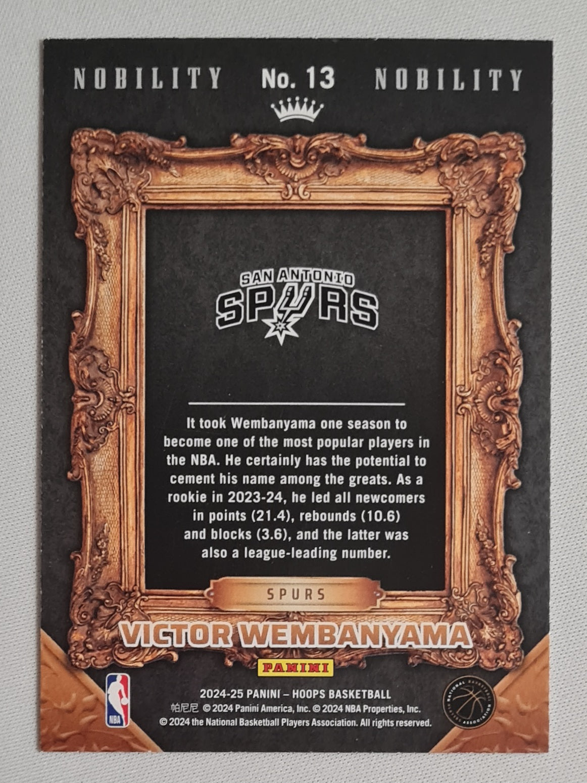 Victor Wembanyama - 2024/25 Panini Hoops Basketball NBA San Antonio Spurs - Nobility - #13