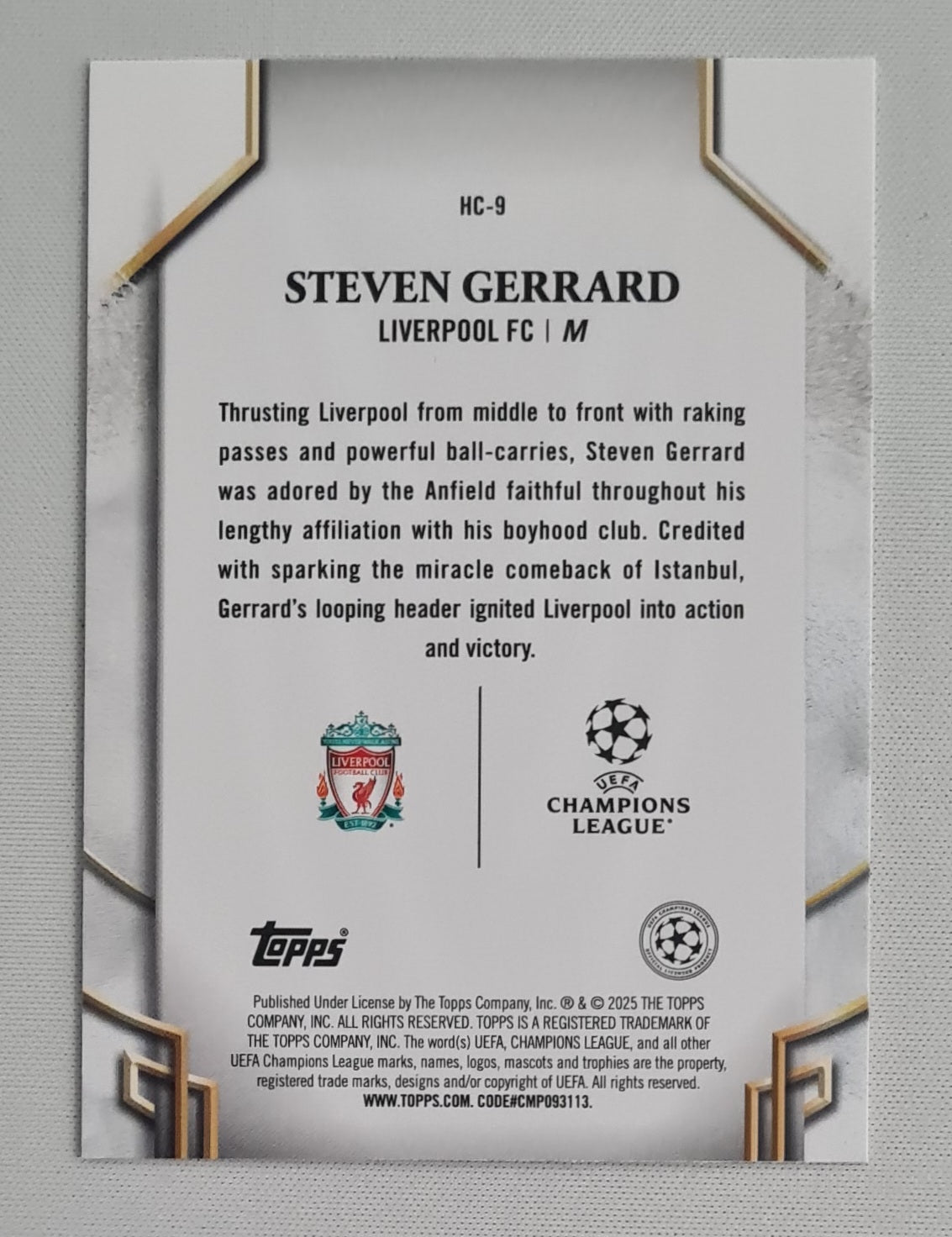 Steven Gerrard - 2025 Topps Liverpool (CL) Historic Captains HC-9