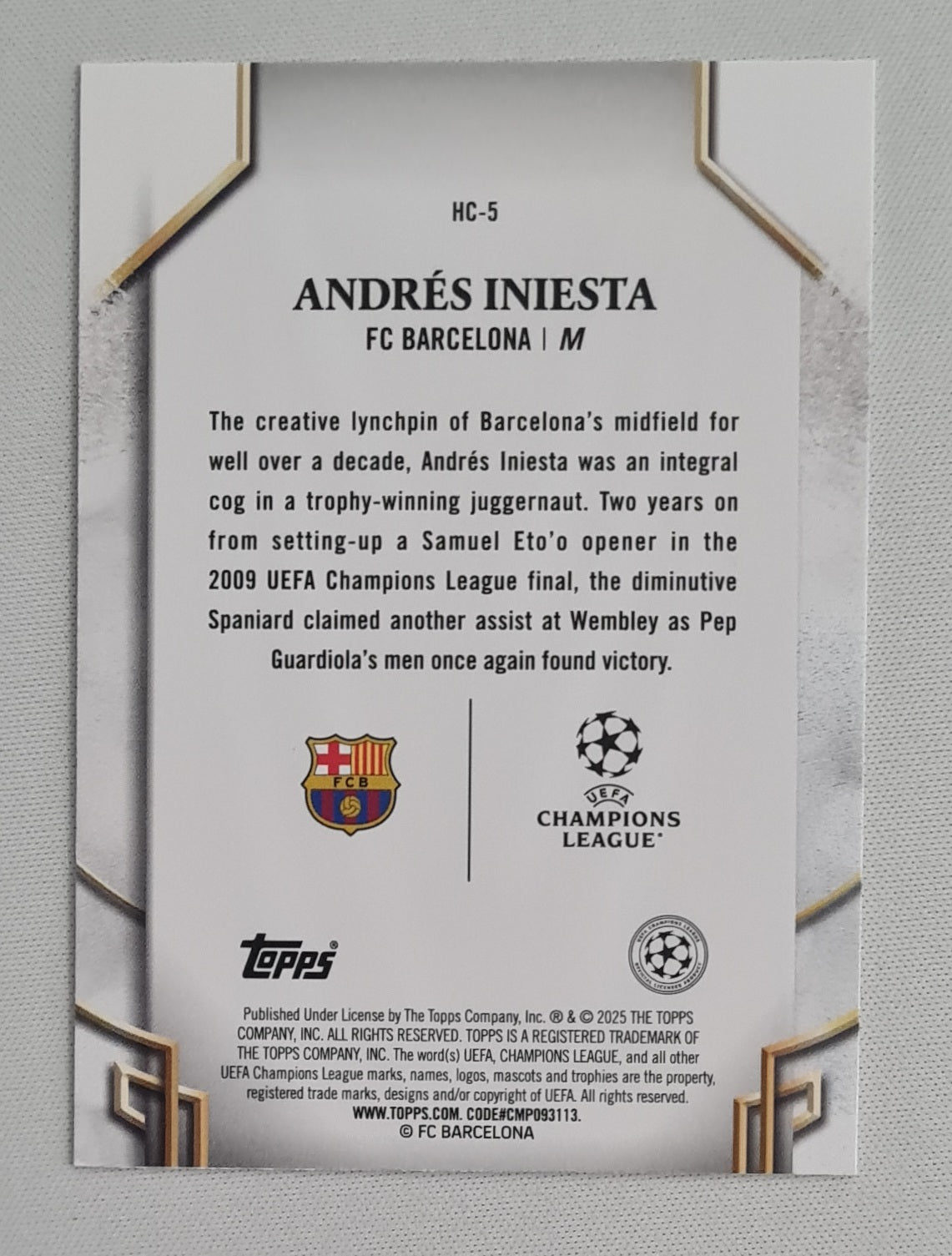 Andres Iniesta - 2025 Topps FC Barcelona (CL) Historic Captains HC-5