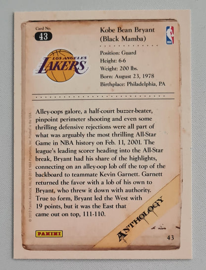 Kobe Bean Bryant - 2012 Panini Anthology NBA Basketball L.A. Lakers #43