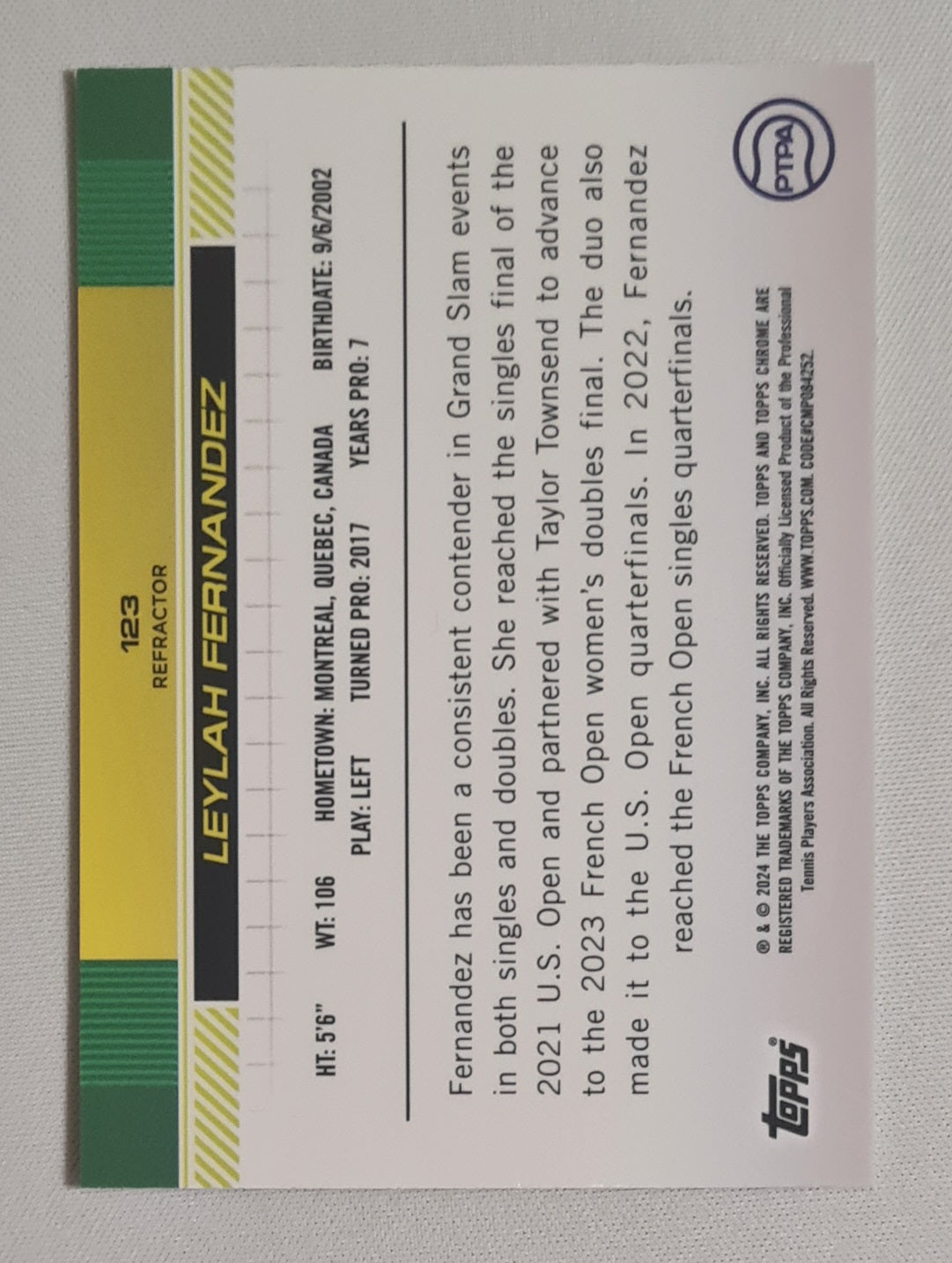 Leylah Fernandez - 2024 Topps Chrome PTPA Tennis #123 Refractor