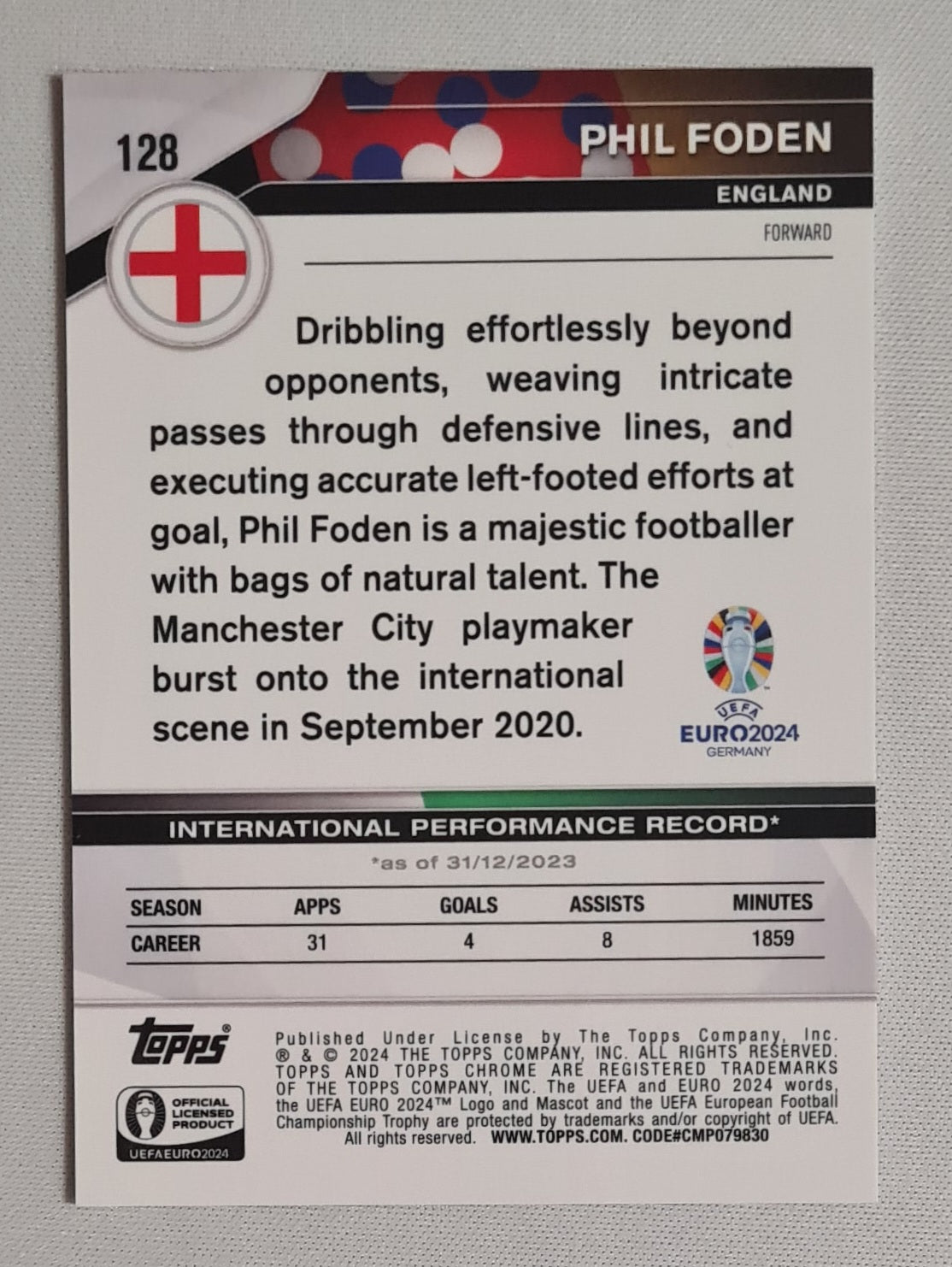 Phil Foden - 2024 Topps Chrome UEFA Euro 2024 Germany National Team England #128 Orange /25