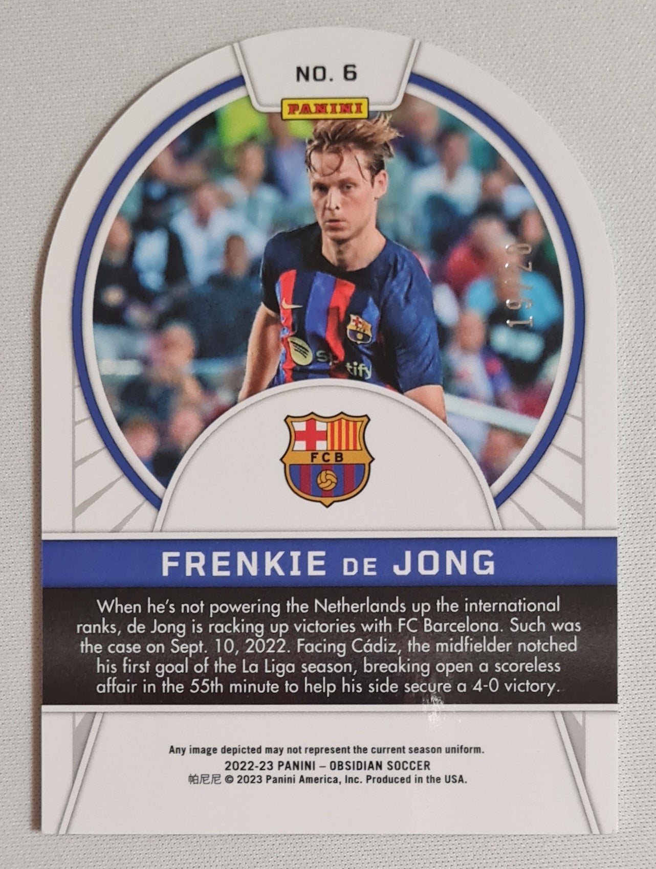 Frenkie de Jong - 2022/23 Panini Obsidian - Tunnel Vision - Soccer FC Barcelona #6 Die Cut Etch Blue /20
