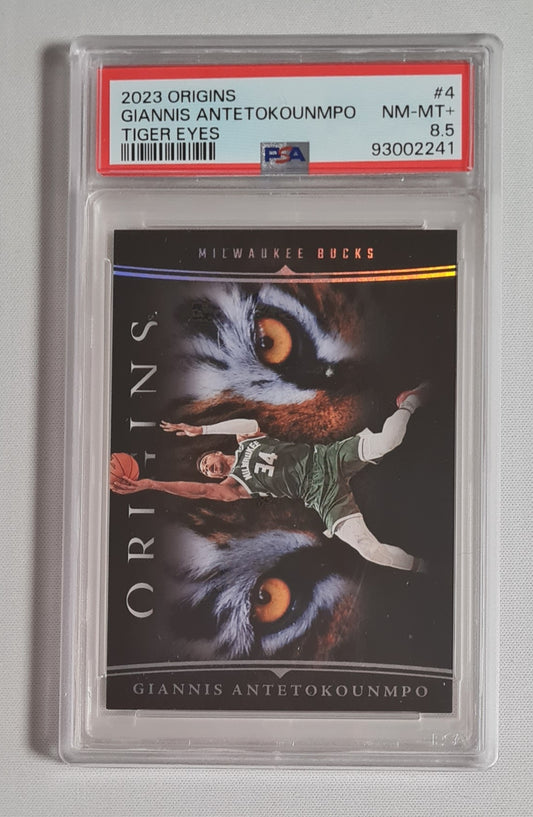 Giannis Antetokounmpo - 2023 Panini Origins Basketball - Tiger Eyes - Milwaukee Bucks #4 PSA 8.5 NM-MT+