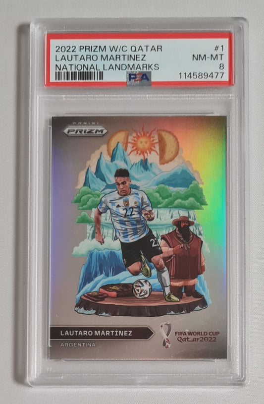 Lautaro Martinez -2022 Panini Prizm W/C Qatar National Landmarks #1 PSA 8 NM-MT