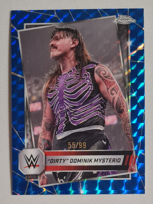 "Dirty" Dominik Mysterio - 2025 Topps Chrome WWE Wrestling RAW #35 Blue Geomatric Refractor /99