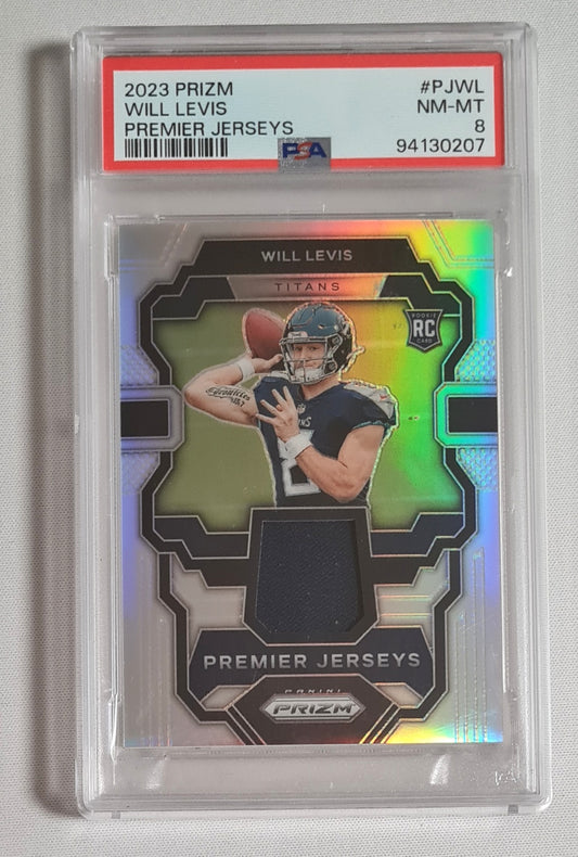 Will Levis - 2023 Prizm Premier Jerseys Tennessee Titans (RC) #PJ-WL /Patch Refractor PSA 8