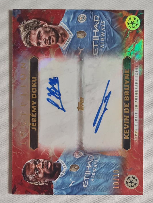 Jeremy Doku & Kevin de Bruyne - 2024 Topps Inception Manchester City #DA-DD /10 Dual Autograph