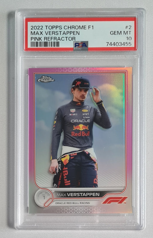 Max Verstappen - 2022 Topps Chrome F1 #2 Pink Refractor PSA 10 GEM MINT
